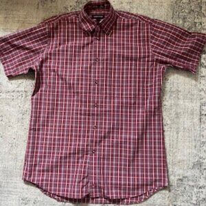 🧡3/15 Nordstrom Short-Sleeve Button-Down Shirt Red White Grid/Plaid Men's S